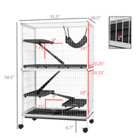 Pawhut 50" H 5 Tier Small Animal Cage, Ferret Cage, Large Chinchilla Cage With Hammock Accessory Heavy Duty Steel Wire, Small Animal Habitat With 4 Doors, Removable Tray, White White Steel