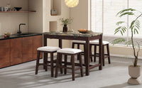 3 Piece Modern Faux Marble Versatile Bar Table Set With Storage Drawers And Padded Stools, Ideal For Space Saving Dining Nooks Or Small Kitchens Walnut Walnut Solid Wood Mdf