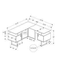 Computer Desk, Home Office, Corner, Storage, 58"L, L Shape, Work, Laptop, White Laminate, Grey Metal, Contemporary, Modern White Particle Board