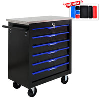 6 Drawers Multifunctional Tool Cart With Wheels Black Blue Black Blue Steel