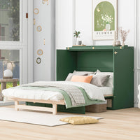 Full Size Murphy Bed With Large Drawers,Green Full Green Plywood