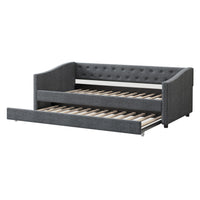 Twin Size Daybed With Twin Size Trundle Upholstered Tufted Sofa Bed, With Button On Back And Copper Nail On Waved Shape Arms Dark Grey Twin Dark Grey Wood Fabric