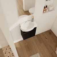 Soft Close Doors Bathroom Vanity With Sink,16 Inch For Small Bathroom Black Chestnut 1 Bathroom Wall Mounted Modern Plywood