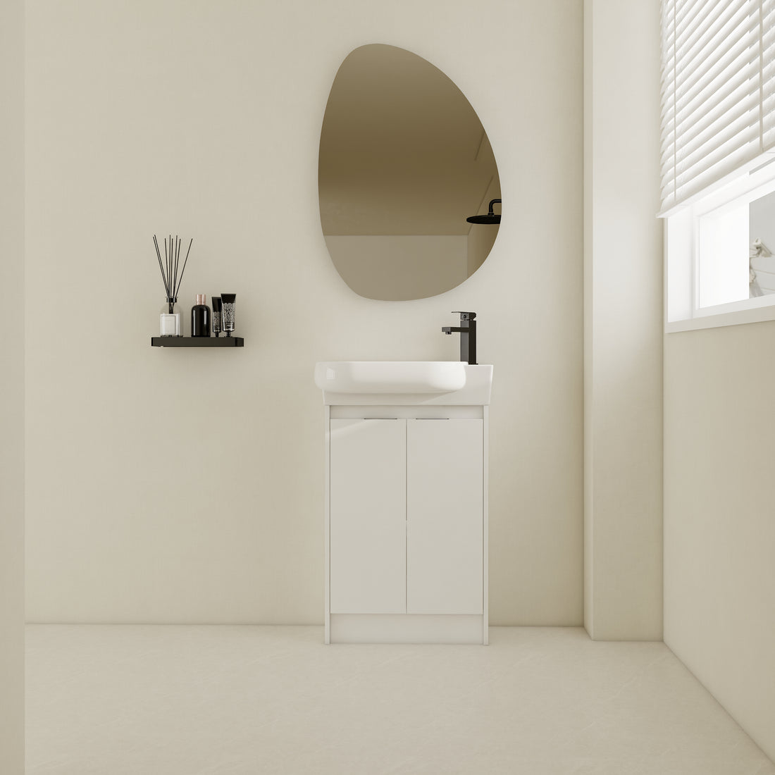 23" Freestanding Bathroom Vanity With Sink, Soft Close Doors Glossy White Bathroom Modern Plywood