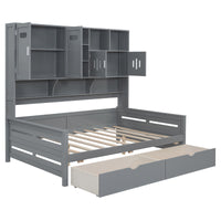 Full Size Wooden Daybed With 2 Drawers, And All In One Cabinet And Shelf, Gray Full Gray Wood