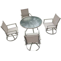 5 Piece Bistro Patio Table And Chairs Set With Tan Pvc Sling Swivel Rocker Chairs And Round Cast Top Outdoor Table, Premium Weather Resistant Outdoor Dining Set For Backyard & Deck No Brown Seats 4 Rust Resistant Frame Garden & Outdoor Classic Complete