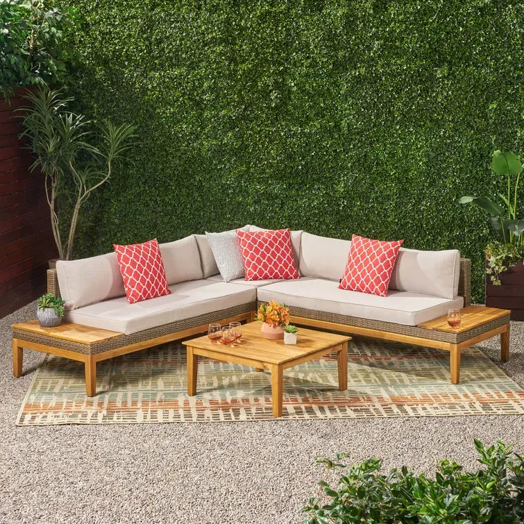 Loft Outdoor Acacia Wood And Wicker 5 Seater Sectional Sofa Set Teak Acacia Wood