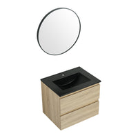 24" Wall Mounted Bathroom Vanity With Black Ceramic Sink, 2 Soft Close Drawers, Kd Package 2 Light Oak Bathroom Wall Mounted Modern Plywood