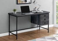 Computer Desk, Home Office, Laptop, Storage Drawers, 55"L, Work, Black Laminate, Black Metal, Contemporary, Modern Black Particle Board