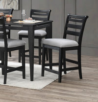 Modern 2Pc Counter Height Dining Chairs Black Color Ladder Back Frame Upholstered Cushion Seat Solid Wood Kitchen Dining Room Black Dining Room Foam Classic,Contemporary,Modern Dining Chairs Rubberwood Ladder Back Set Of 2 Fabric,Rubber Wood