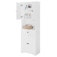 Tall Bathroom Cabinet With Four Doors, Large Storage Space Open Shelve, Upper Storage Cabinet, White White Mdf