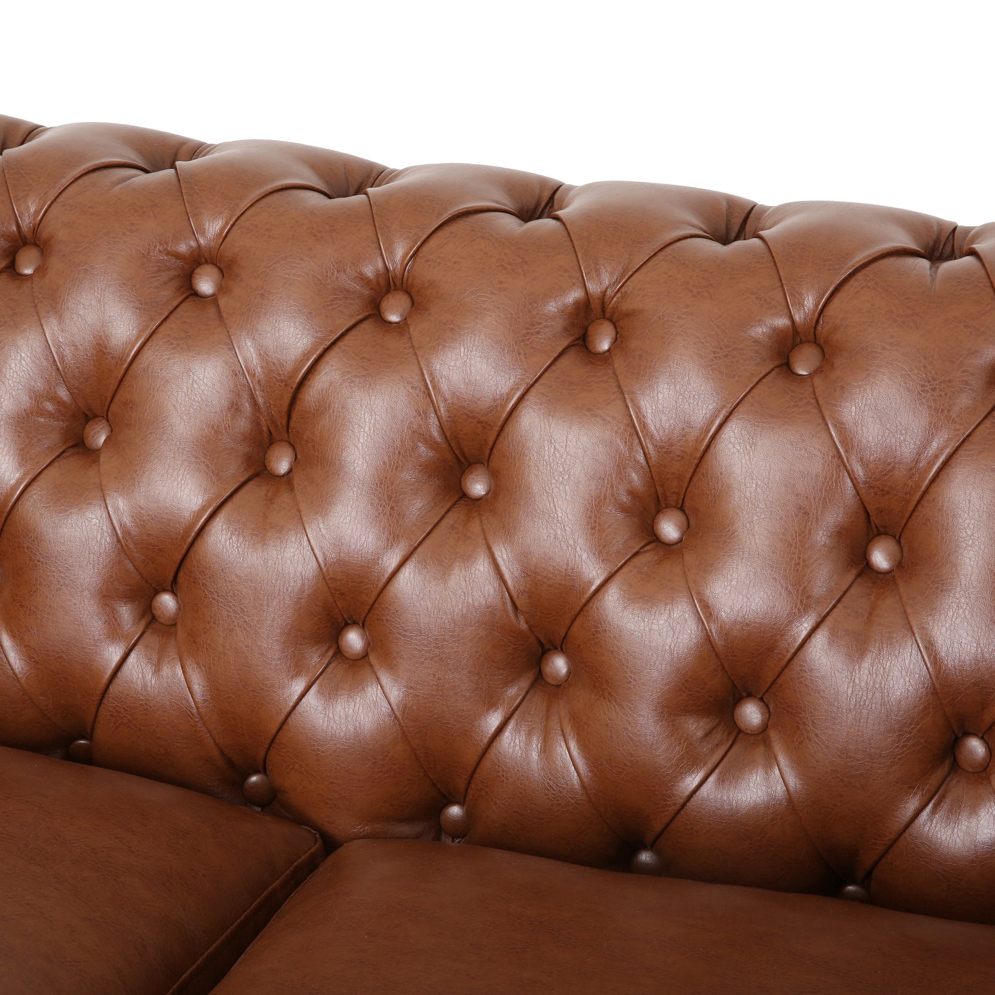 Seat Sofa Light Brown Brown Wood Primary Living Space Tufted Back American Traditional Rolled Arms Foam Pu