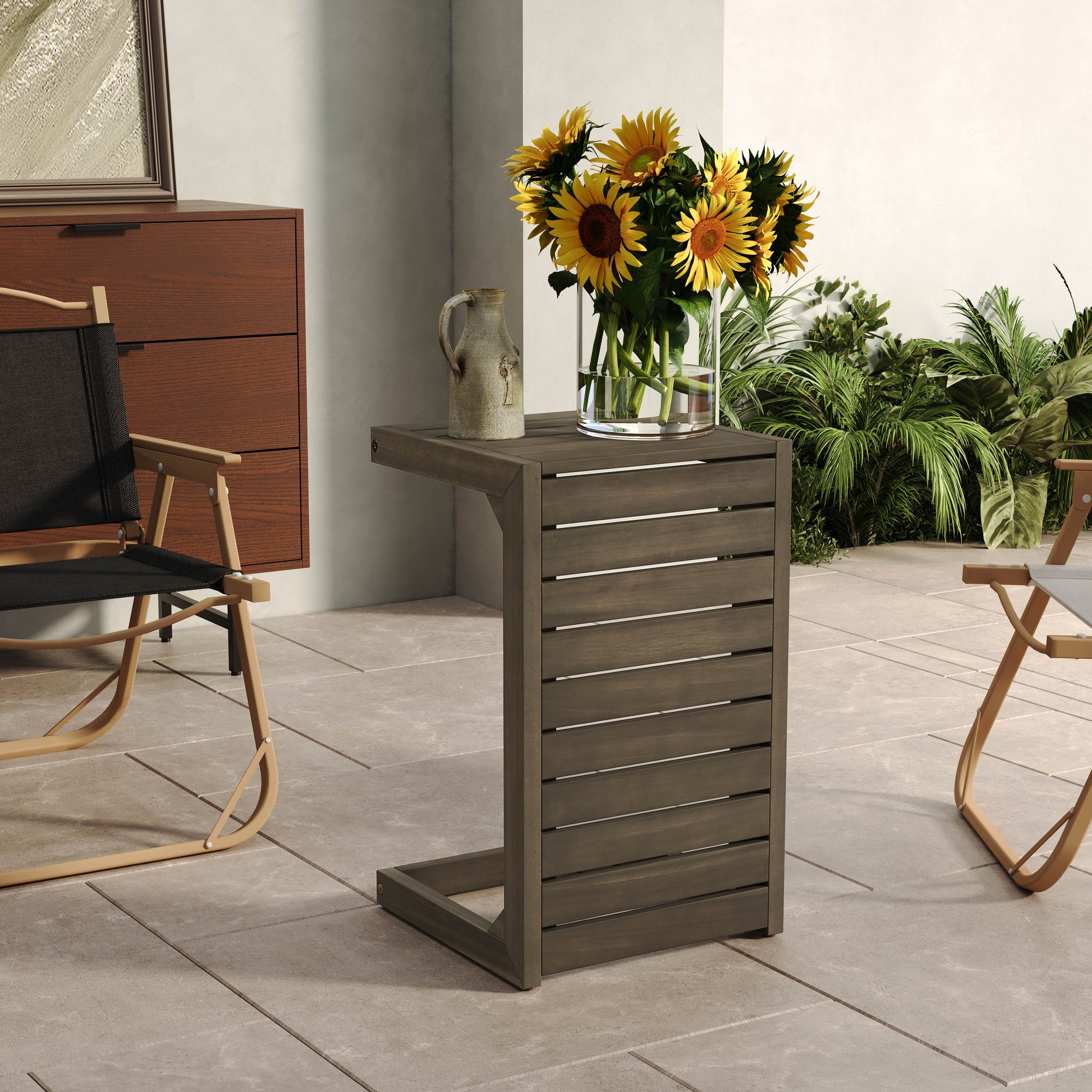 C Shape End Table Grey Grey Acacia Wood