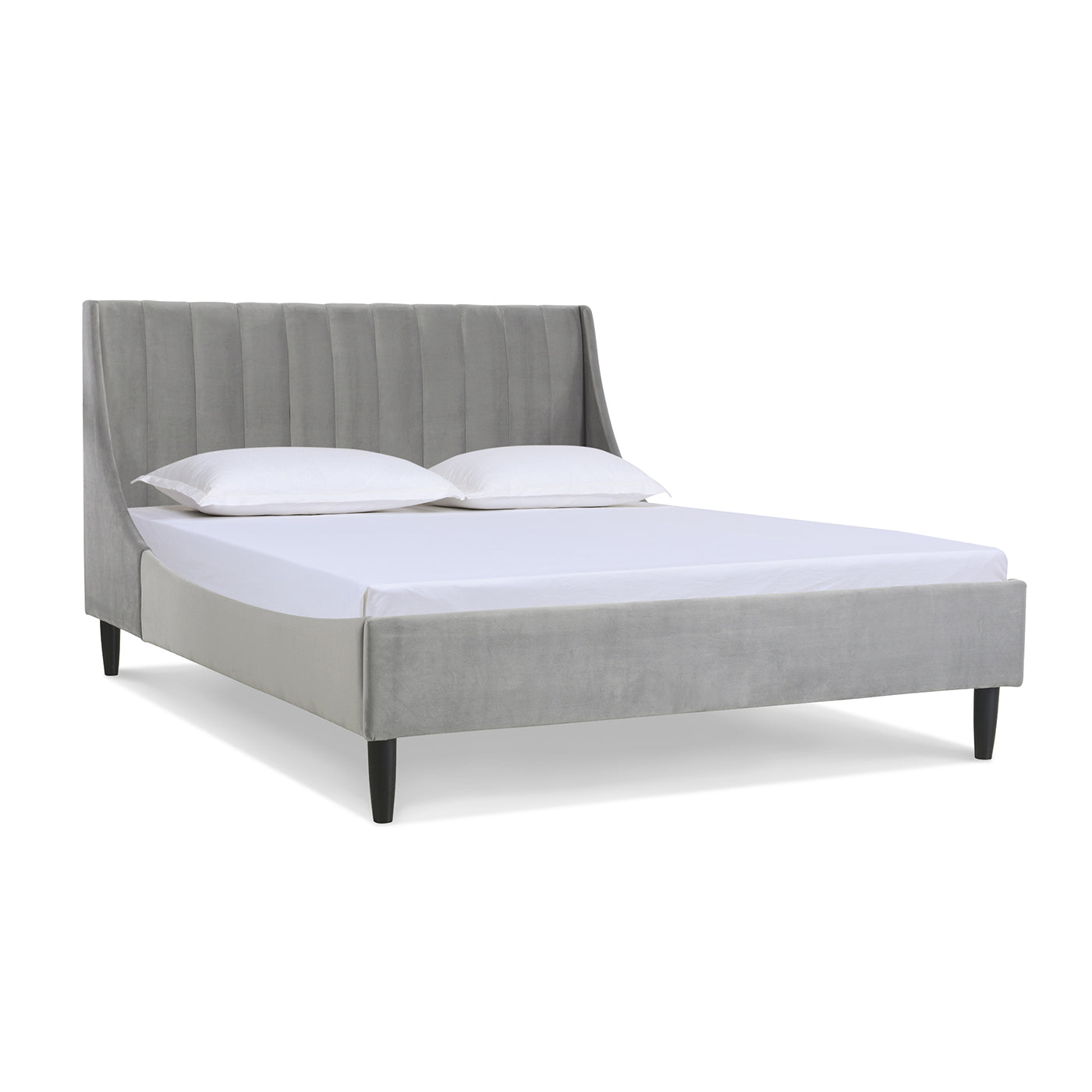 Aspen Vertical Tufted Modern Headboard Platform Bed Set, Queen, Opal Grey Velvet Box Spring Not Required Queen Gray Wood Foam Velvet Velvet