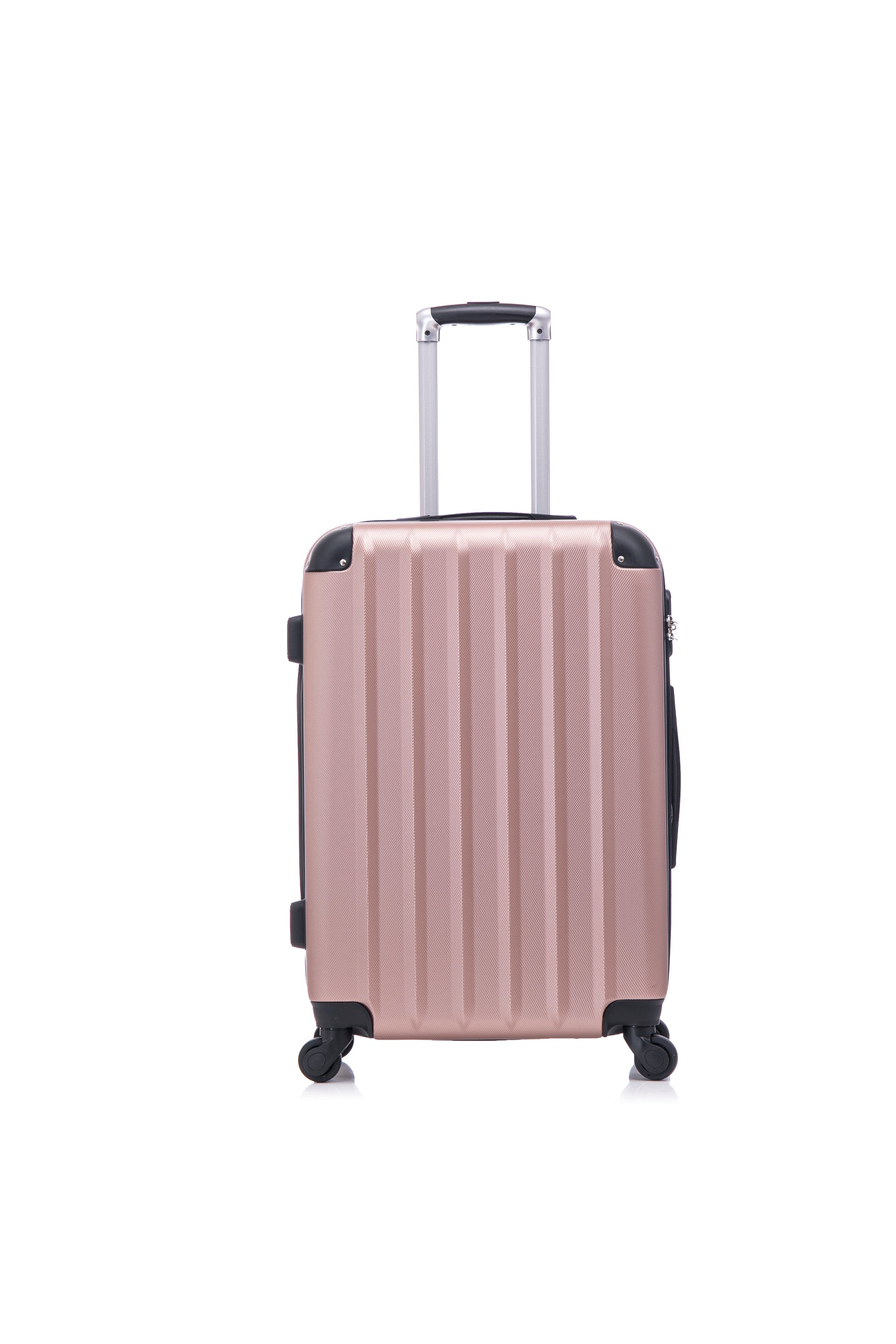 3 Piece Abs Hard Luggage Set With Swivel Wheels And Password Lock, 20 24 28 Inch Rose Gold Rose Gold Abs