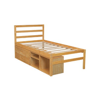 Twin Size Wood Platform Bed With Removable Storage Shelves, Built In Two Storage Drawers For Added Convenience, Natural Twin Natural Wood