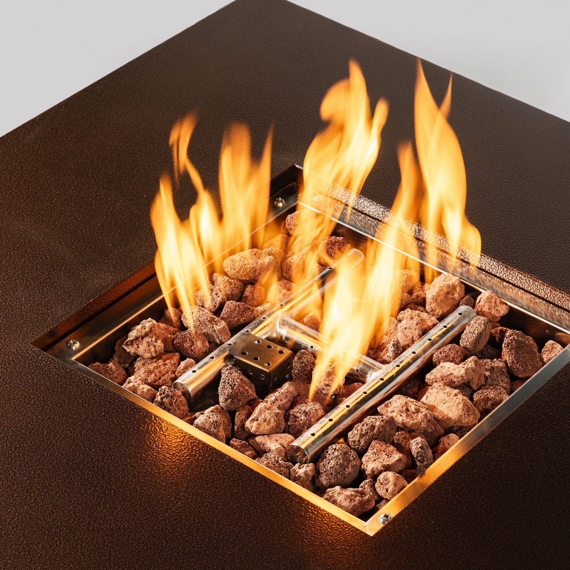 28In Square Fire Pit Table Propane Fire Table With Stainless Steel Lid Brown Steel