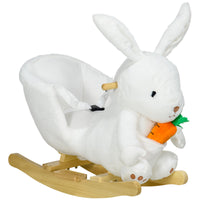 Qaba Baby Rocking Horse, Riding Horse, Bunny Rabbit Themed Rocker With Carrot Toy, Realistic Sound, & Pedals For Boy Girl Aged 18 36 Months, White White Plastic