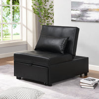 Folding Ottoman Sofa Bed Black Black Leather