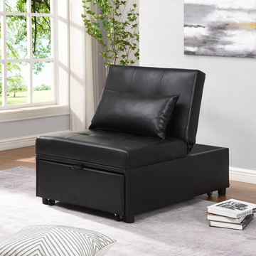 Folding Ottoman Sofa Bed Black Black Leather