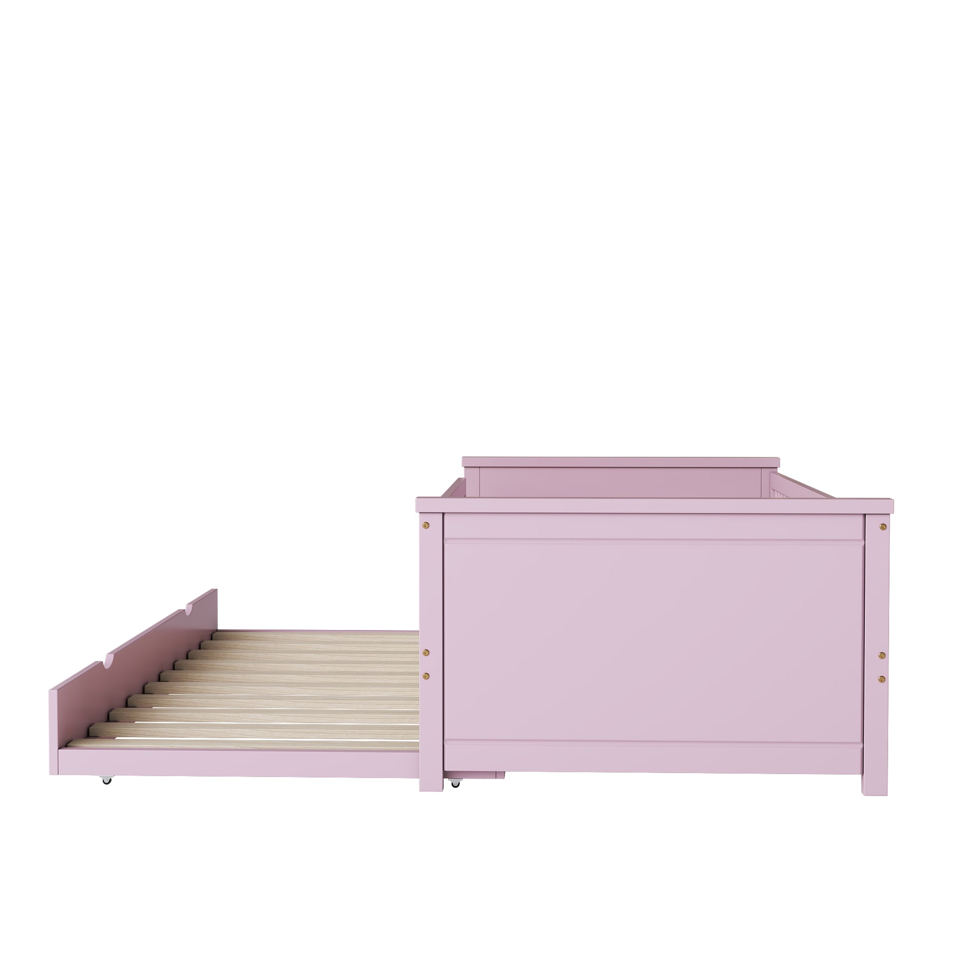 Wood Twin Size Platform Bed With Guardrail And Trundle, Pink Box Spring Not Required Twin Pink Wood Bed Frame Solid Wood Mdf