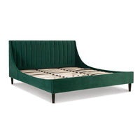 Aspen Vertical Tufted Modern Headboard Platform Bed Set, King, Evergreen Velvet Box Spring Not Required King Green Wood Foam Velvet Velvet