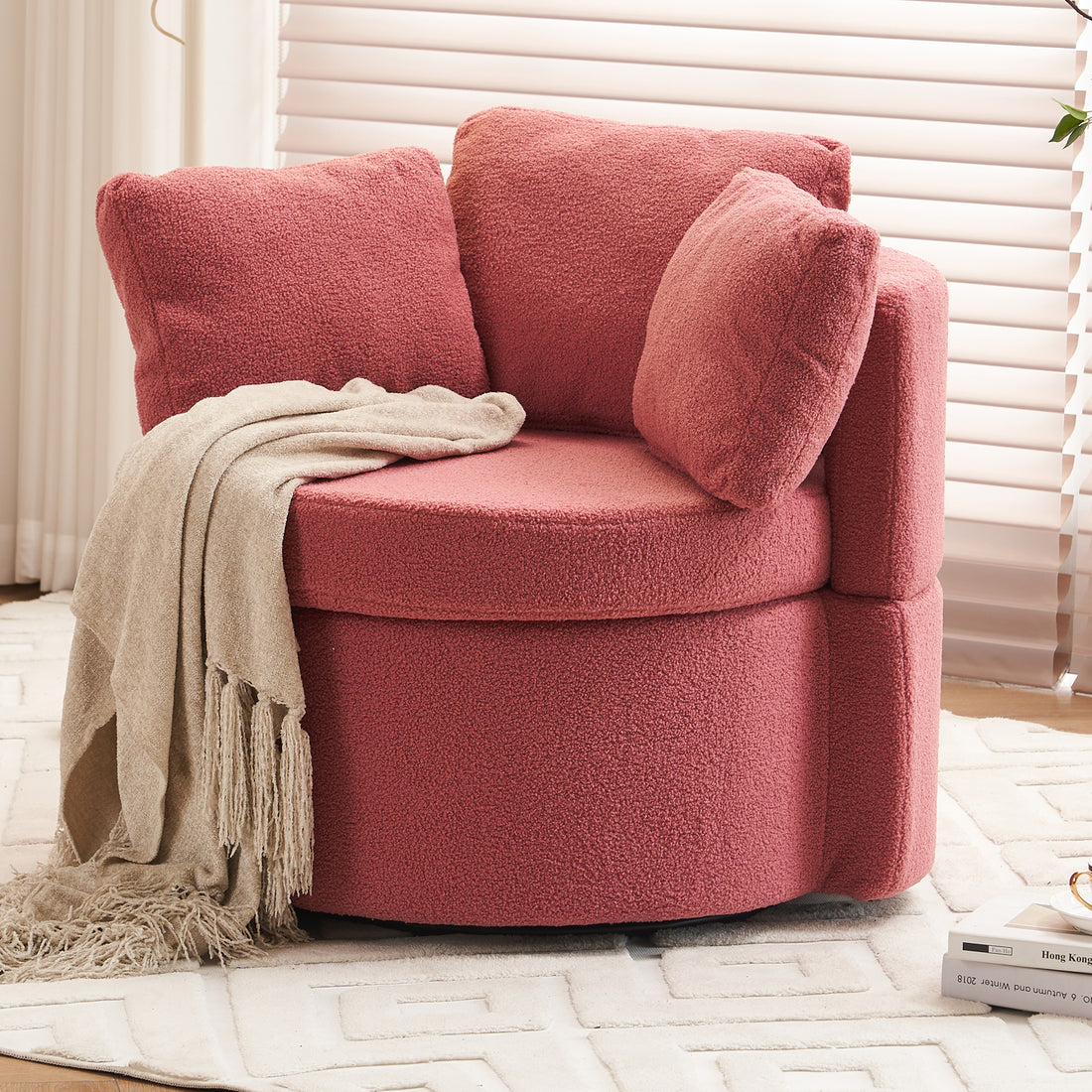 029 Teddy Fabric Swivel And Storage Chair With Back Cushion For Living Room,Dark Pink Dark Pink Primary Living Space Modern Foam Teddy