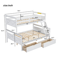 Twin Over Full Bunk Bed With Ladder, Two Storage Drawers, Safety Guardrail, White Box Spring Not Required Twin White Wood Bedroom Bed Frame Pine