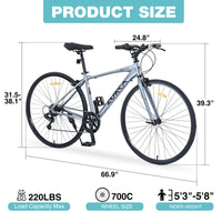 Shimano 7 Speed Hybrid Bike Aluminum Alloy Frame C Brake 700C Road Bike For Men Women'S City Bicycle Grey Aluminium Alloy