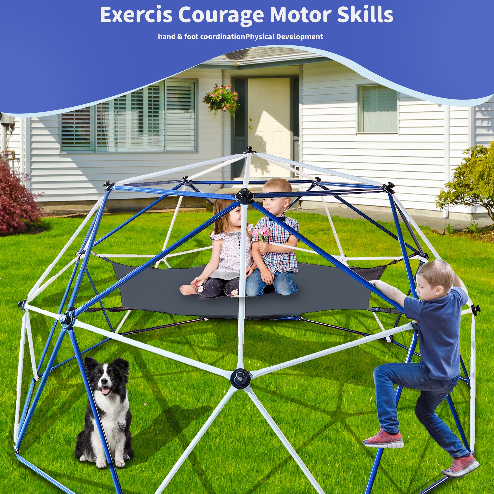 10Ft Climbing Dome For Kids Jungle Gym Apply To Park Dome Climber With Hammock Playground Equipment Colorful 200 Lbs & Over Modern 5 To 8 Years Metal Outdoor