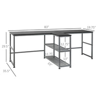 Homcom 83" Two Person Computer Desk With 2 Storage Shelves, Double Desk Workstation With Book Shelf, Long Desk Table For Home Office, Black Black Engineered Wood