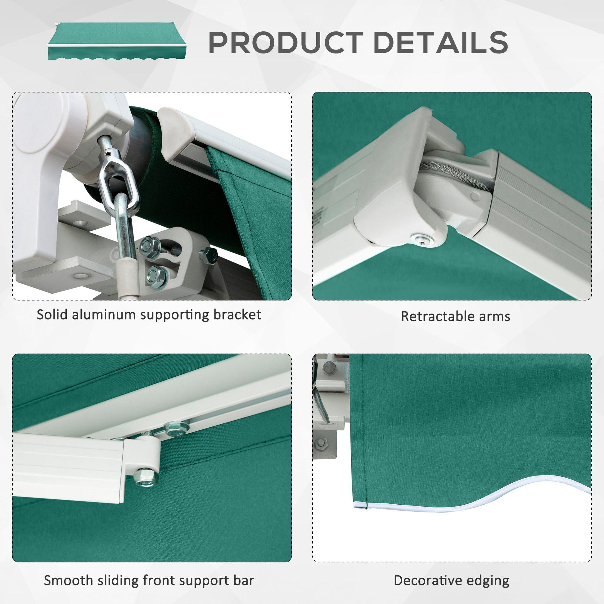 Outsunny 10' X 8' Retractable Awning, Patio Awnings, Sunshade Shelter W Manual Crank Handle, Uv & Water Resistant Fabric And Aluminum Frame For Deck, Balcony, Yard, Green Green Aluminum