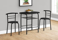 Dining Table Set, 3Pcs Set, Small, 32" L, Kitchen, Black Metal, Black Laminate, Contemporary, Modern Black Particle Board