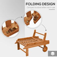 Outsunny Outdoor Folding Chaise Lounge Chair Recliner With Wheels, Acacia Wood Frame Teak Color Natural Acacia Wood