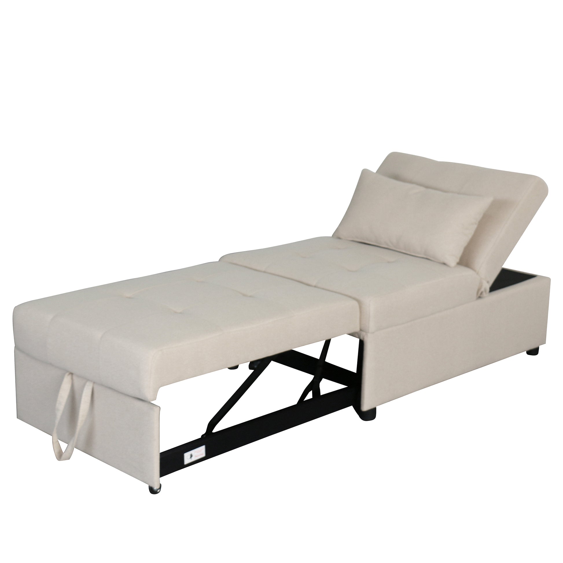 Folding Ottoman Sofa Bed Beige Beige Wood