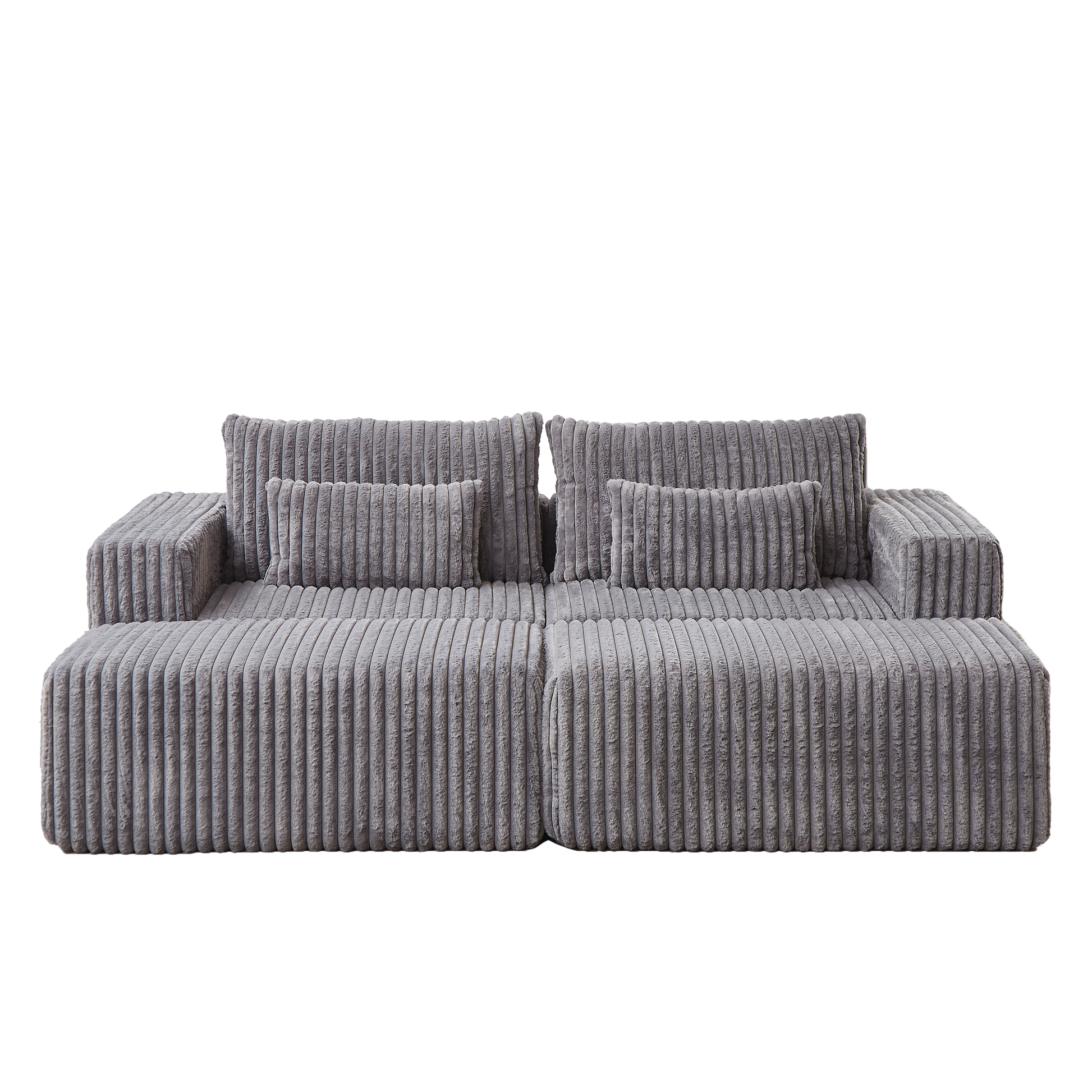 87" Oversized Sectional Lounge Chaise,No Assembly Required,Cloud Plush Loveseat With Two Removable Footstool,Fluffy Modern Sleeper Chair For Indoor Living Room Bedroom Grey Corduroy 2 Seat