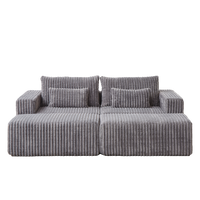 87" Oversized Sectional Lounge Chaise,No Assembly Required,Cloud Plush Loveseat With Two Removable Footstool,Fluffy Modern Sleeper Chair For Indoor Living Room Bedroom Grey Corduroy 2 Seat