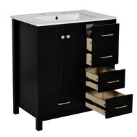 30'' Bathroom Vanity With Resin Sink Combo, Solid Wood Frame Bathroom Storage Cabinet, Freestanding Vanity Set With 4 Drawers& Soft Closing Doors, Black Black Bathroom Modern Solid Wood Mdf Resin