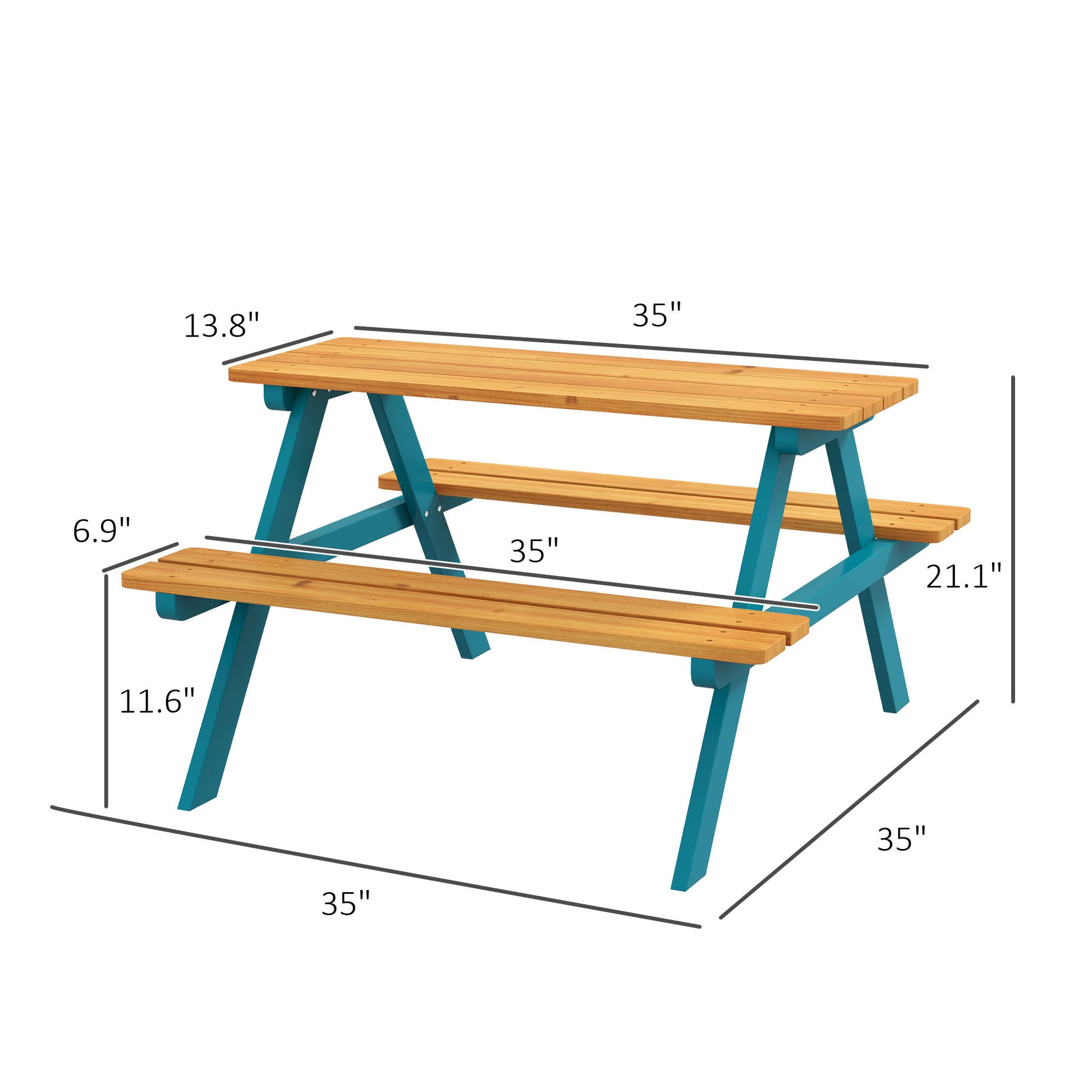 Outsunny Kids Picnic Table Set With Wooden Table, Outdoor Bench Set With Seating For 4 Kids Ages 3 8 Years Old For Patio Garden, Easy Installation, Outdoor Indoor Use, Natural Wood Natural Wood Wood