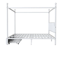 King Size Metal Canopy Platform Bed With Upholstered Headboard And Two Storage Drawers, White King White Metal