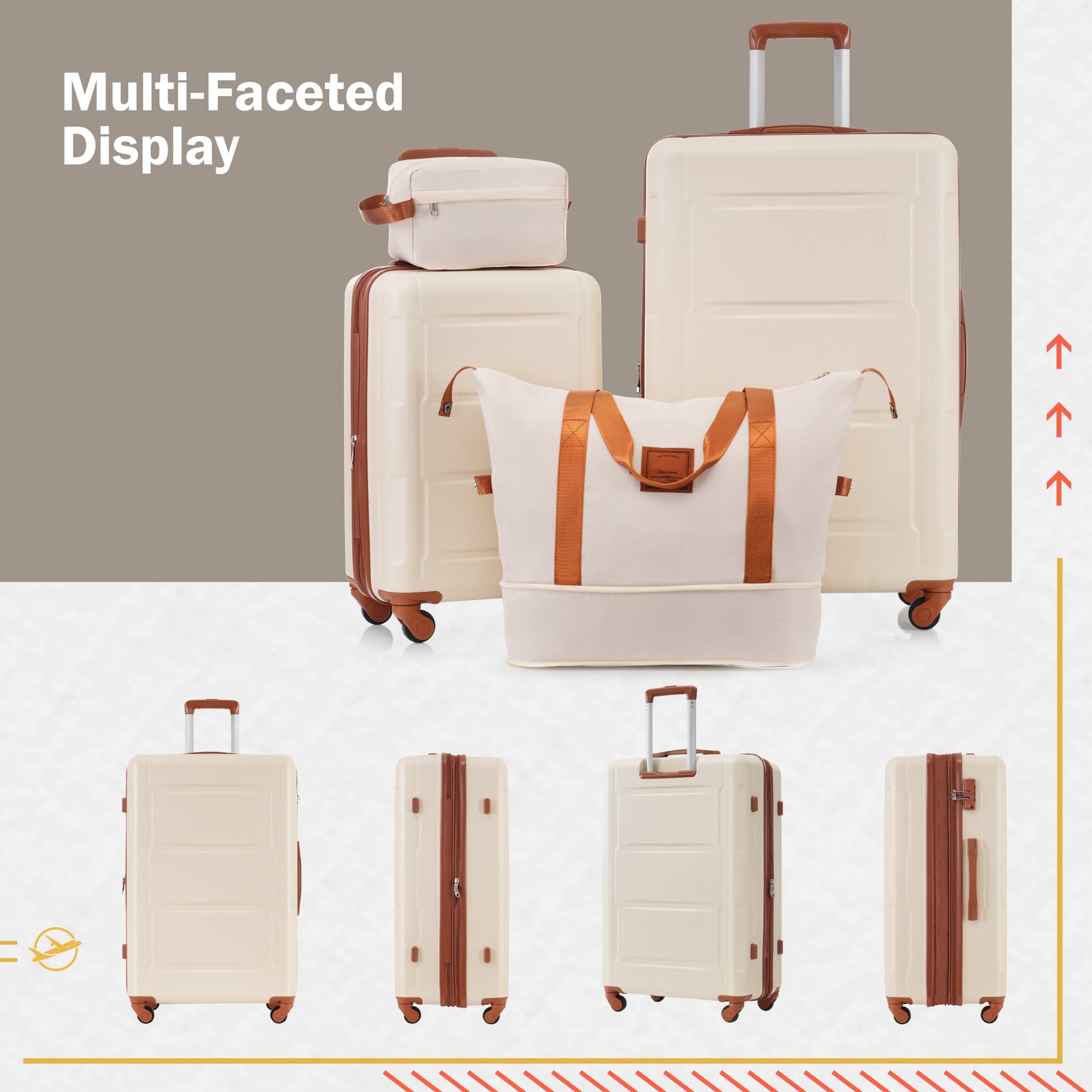 2 Piece Luggage Set With Bags Expanable Spinner Wheels Abs Lightweight Suitcase With Tsa Lock 20Inch 24Inch Khaki Brown Abs