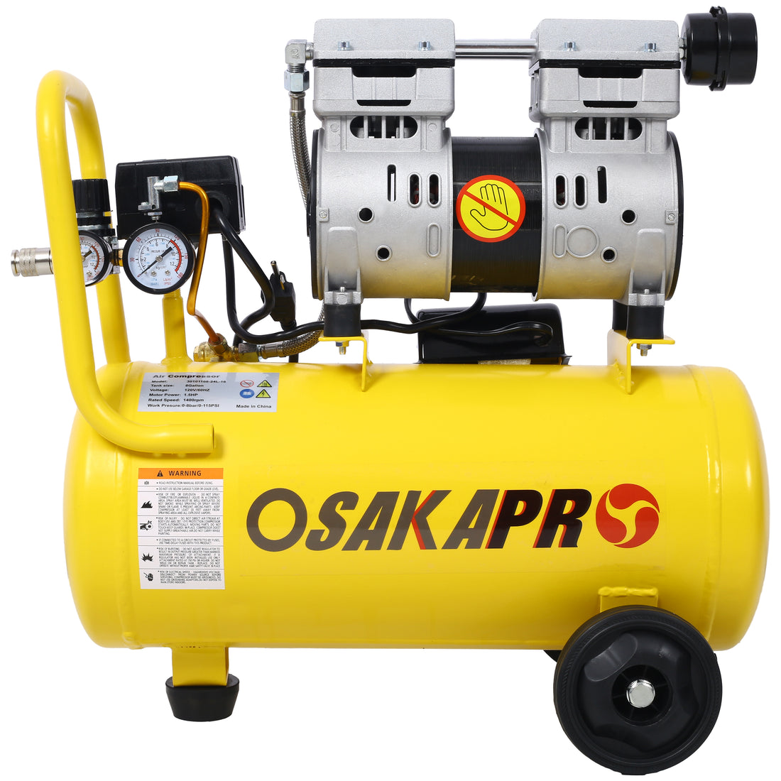 1.5Hp Silent Oil Free Air Compressor 8 Gallon, Oil Free, Electric Shop Air Compressor Portable,Lightweight With Wheels, 70 Dba Noise Level, With Automatic Drain Valve,Yellow Yellow Metal