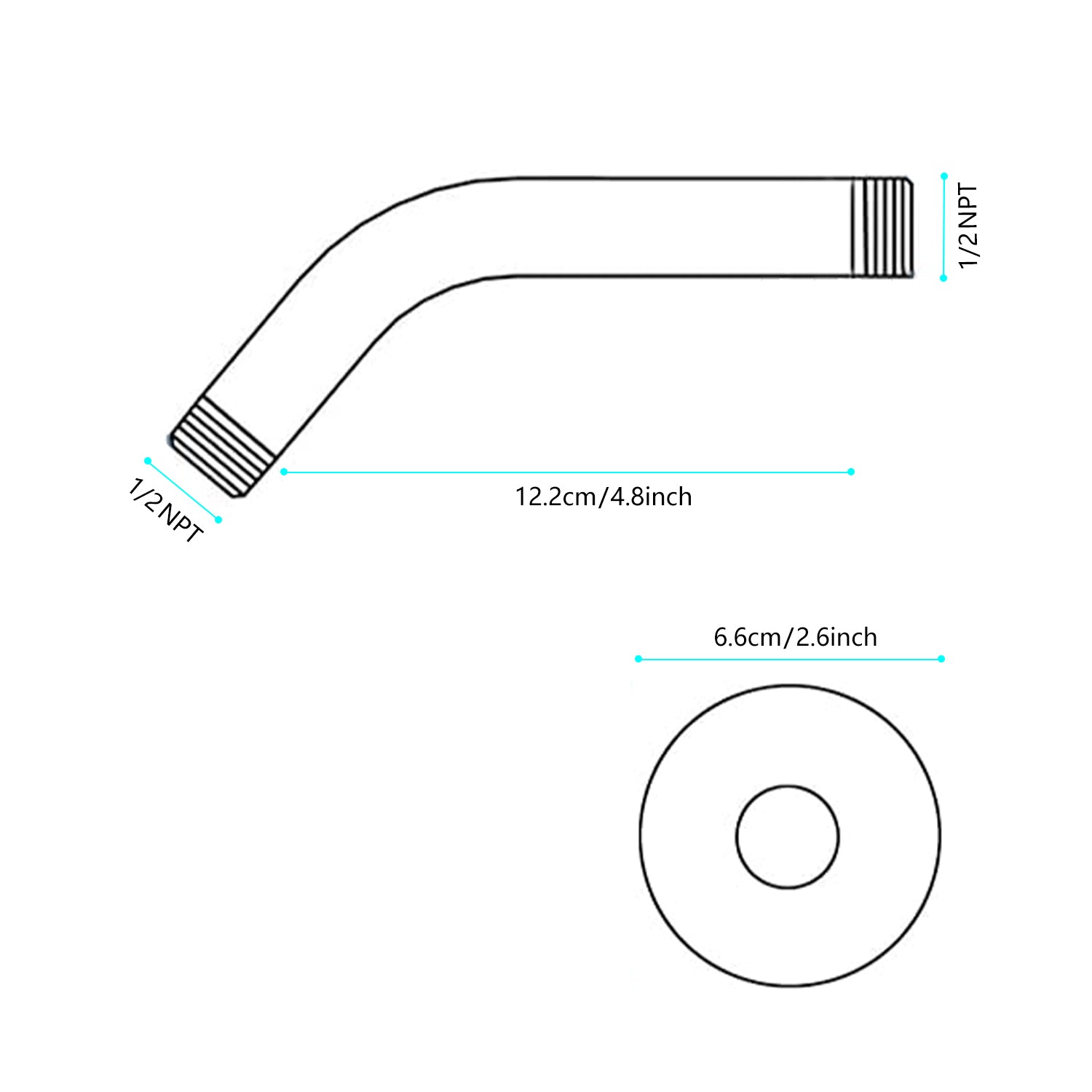 Shower Arm With Flange, 1 2 Npt Tapered Threads, Rain Shower Head Arm, Wall Mount Shower Extension Arm Brushed Gold Stainless Steel