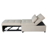 Folding Ottoman Sofa Bed Beige Beige Wood