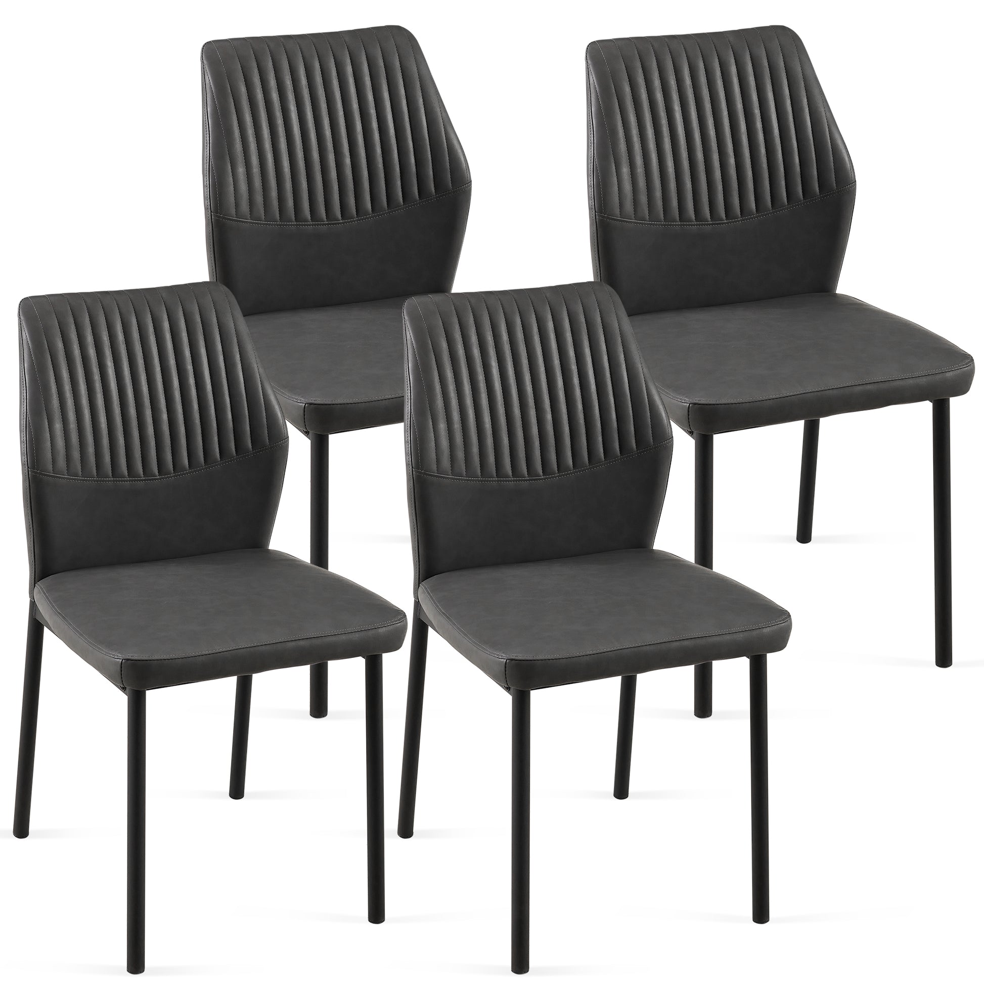 Dark Grey Pu Leather Dining Chairs Set Of 4 Faux Leather Dining Chairs Living Room Chair Modern Kitchen Armless Side Chair With Metal Legs Set Of 4 Metal Plaid Dark Gray Dining Room Powder Coated