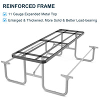 96" Expanded Metal Rectangular Picnic Table, Black Black Steel Steel