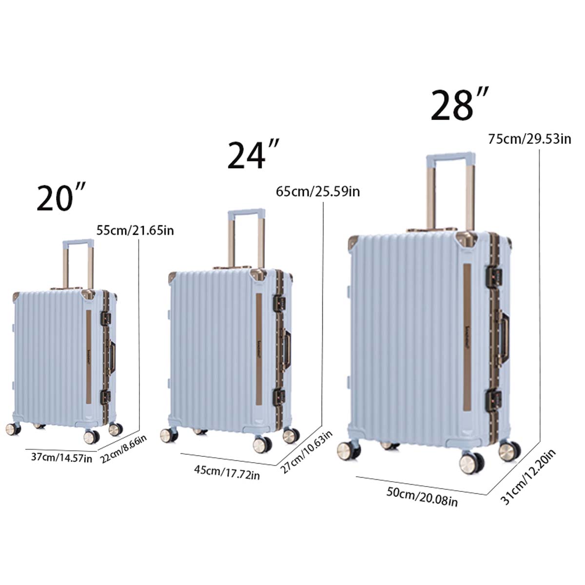 Luggage Sets Expandable Aluminum 20 24 28 Inch Three Model Set, Stylish Suitcase With Aluminum Frame Password Lock, Suitable For Travel Suitcases And Suitcases Antique Blue Contemporary Aluminum