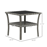 Outsunny Rattan Side Table, Outdoor End Table With Storage Shelf, Aluminum Frame Square, Coffee Table With Tempered Glass Top, Mixed Gray Grey Aluminum