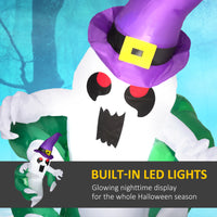 Outsunny 4Ft Inflatable Halloween Decoration, Lighted Window Sticker Ghost In Hat, Blow Up Outdoor Led Yard Display, Waterproof Multicolor Polyester