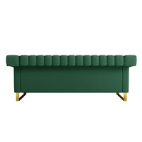 Fx P81Pu Gr Sofa Modern Green Pu Sofa With Gold Accents Sleek Channel Tufted Upholstery, 3 Seat Couch For Living Room And Office Decor Temu Suitable Retro Green Pu 2 Seat